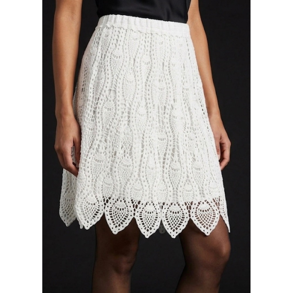 POL White Crochet Lace A-Line Skirt Scalloped Hem Elastic Waist SMC62 One Size‎